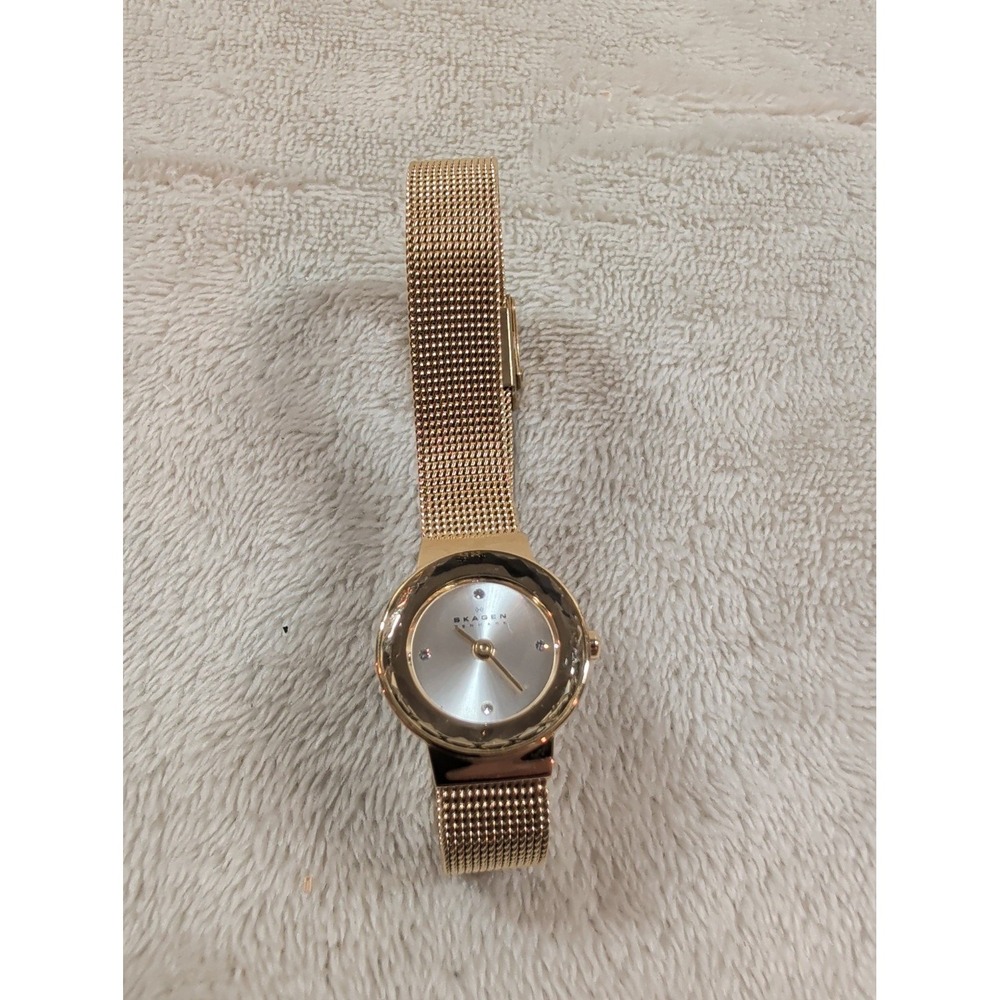 Skagen Leonora Gold Mesh Watch Mother of Pearl Crystal Dial SKW2166 25mm - Picture 3 of 9